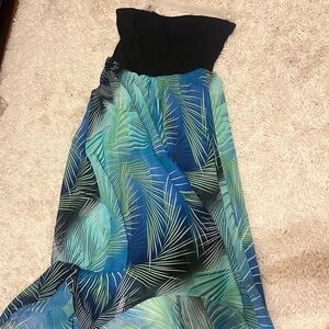 Tropical high low strapless dress